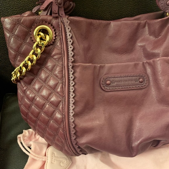 🎉FINAL PRICE🎉NWOT Juicy Couture Plum Quilted Leather Satchel, Artistic Details - Picture 4 of 14